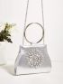 Mini Metallic Rhinestone Decor Top Ring Chain Evening Bag