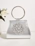 Mini Metallic Rhinestone Decor Top Ring Chain Evening Bag