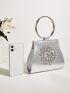 Mini Metallic Rhinestone Decor Top Ring Chain Evening Bag