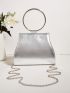 Mini Metallic Rhinestone Decor Top Ring Chain Evening Bag