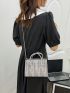 Color Block Double Handle Chain Square Bag