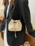 Mini Faux Pearl Decor Chain Straw Bag