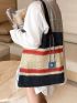 Colorblock Straw Bag With Bag Charm