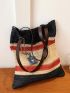 Colorblock Straw Bag With Bag Charm