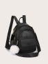 Chevron Quilted Detail Functional Backpack With Pom Pom Charm