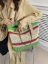 Color Block Double Handle Straw Bag