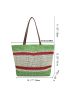 Color Block Double Handle Straw Bag