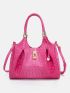 Neon Pink Crocodile Embossed Shoulder Tote Bag