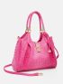 Neon Pink Crocodile Embossed Shoulder Tote Bag