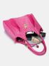 Neon Pink Crocodile Embossed Shoulder Tote Bag