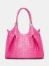 Neon Pink Crocodile Embossed Shoulder Tote Bag