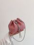 Mini Faux Pearl Decor Chain Corduroy Bucket Bag