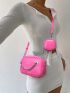 Mini Neon Pink Chain Decor Square Bag With Coin Purse