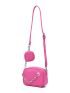 Mini Neon Pink Chain Decor Square Bag With Coin Purse