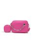 Mini Neon Pink Chain Decor Square Bag With Coin Purse