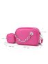 Mini Neon Pink Chain Decor Square Bag With Coin Purse