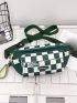 Checkered & Letter Graphic Patch Detail Fanny Pack With Bag Charm