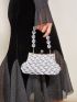 Bead Decor Kiss Lock Chain Satin Ruched Bag