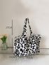 Leopard Pattern Canvas Tote Bag, Trendy Women's Large Capacity Shoulder Shopper Purse