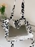 Leopard Pattern Canvas Tote Bag, Trendy Women's Large Capacity Shoulder Shopper Purse