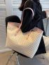 Geometric Pattern Contrast Binding Shoulder Tote Bag, Large Capacity Tote Bag For Work And Travel