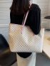 Geometric Pattern Contrast Binding Shoulder Tote Bag, Large Capacity Tote Bag For Work And Travel