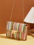 Rainbow Stripe Pattern Chain Straw Bag Fashion Retro Chain Shoulder Bag, Crossbody Bag, Women's Bag, Purse Bag