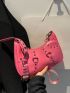 Neon-Pink Ring & Studded Decor Hobo Bag