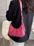 Neon-Pink Ring & Studded Decor Hobo Bag