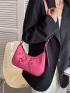 Neon-Pink Ring & Studded Decor Hobo Bag