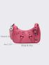 Neon-Pink Ring & Studded Decor Hobo Bag