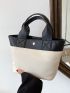 Colorblock Lychee Embossed Top Handle Bag