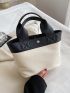 Colorblock Lychee Embossed Top Handle Bag