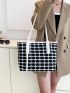 Plaid Pattern Double Handle Shoulder Tote Bag