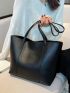 Letter Embossed Shoulder Tote Bag