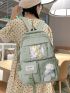 Letter Patch Decor Functional Backpack With Bag Charm