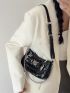 Crocodile Embossed Heart & Chain Decor Baguette Bag