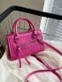 Mini Neon Pink Crocodile Embossed Square Bag