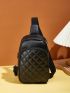 Mini Quilted Sling Bag,Crossbody Chest Bag, Trendy Zipper Sling Bag, Solid Color Shoulder Purse For Streetwear