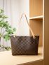 Geometric Pattern Letter Decor Shoulder Tote Bag