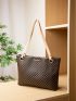 Geometric Pattern Letter Decor Shoulder Tote Bag