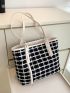 Plaid Pattern Double Handle Shoulder Tote Bag