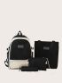 4pcs Letter Patch Decor Functional Backpack With Bag Charm