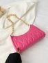 Neon Pink Quilted Baguette Bag