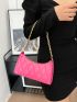 Neon Pink Quilted Baguette Bag