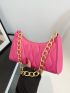 Neon Pink Quilted Baguette Bag