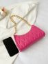 Neon Pink Quilted Baguette Bag