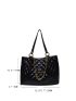 Letter Patch & Chain Decor Geometric Quilted Shoulder Tote Bag