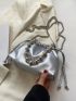 Mini Bead Decor Drawstring Design Chain Bucket Bag