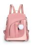 Color Block Functional Backpack With Bag Charm